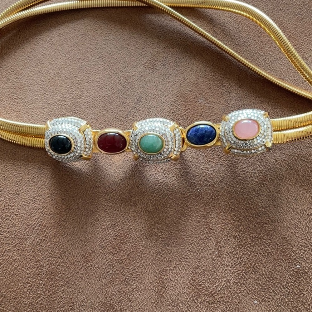 JUDITH LEIBER belt jewel double strand gold S cabochon crystal serepentine RARE